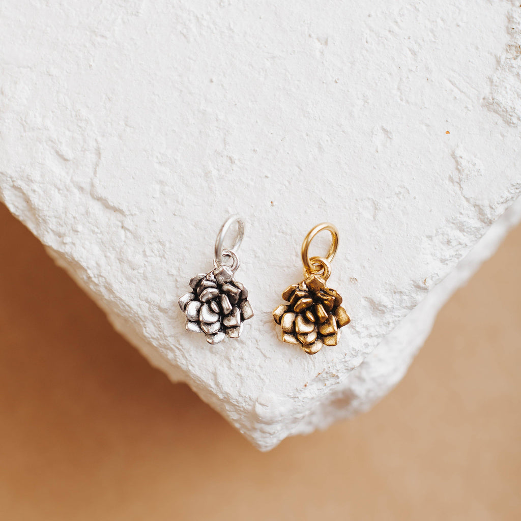 succulent charm Succulent Metal Charm, Antique Gold
