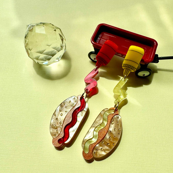 Glitter Glizzy Hotdogs - Acrylic Earrings