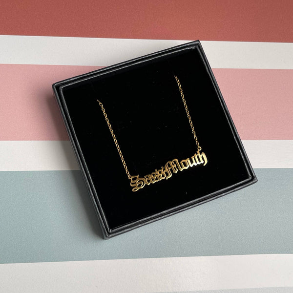 Sass Mouth Gothic Font Necklace - Gold Plated Stainless Steel