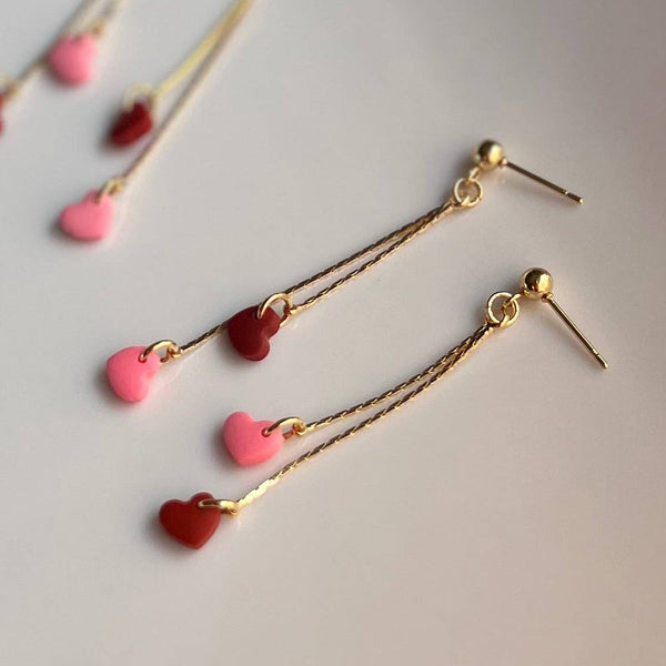 The Adore - Pink & Red Heart Chain Earrings