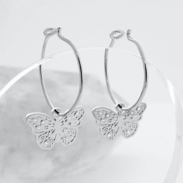 Magic Charm Butterfly Hoops - Silver