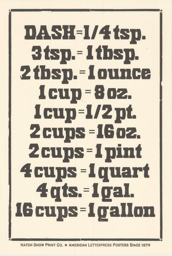 Kitchen Measurements - Letterpress Print