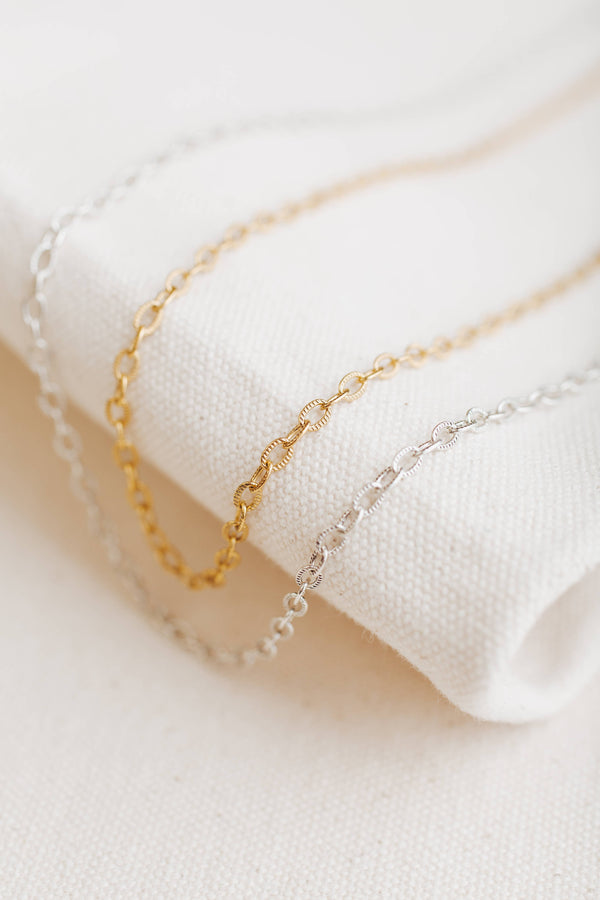 Charm Bar Adjustable Textured Link Chain Necklace - Gold/Silver