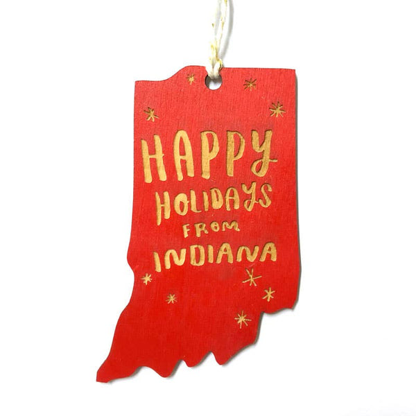 Happy Holidays From Indiana Wooden Ornament - Red