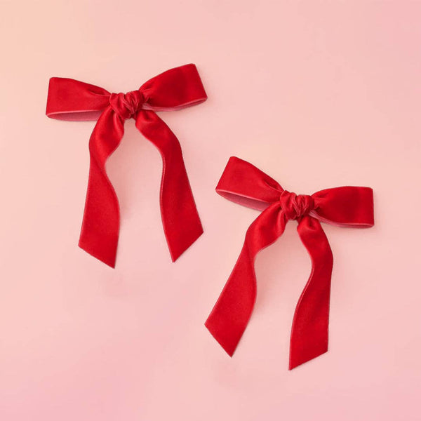 Velvet Hair Bows - Red