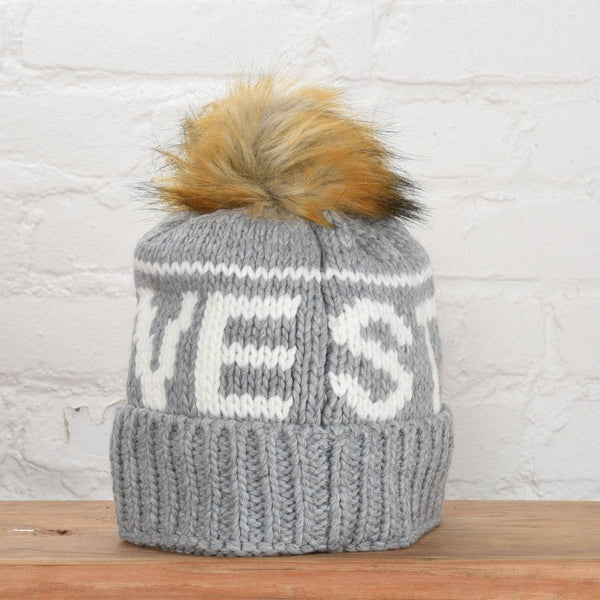 Midwest Beanie Faux Fur Pom - Grey/Ivory