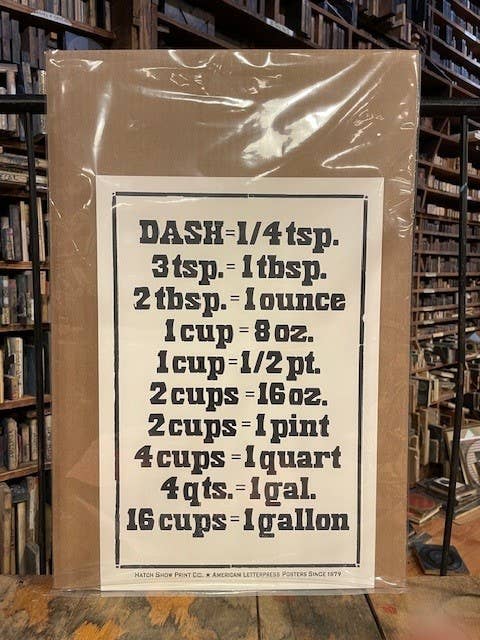 Kitchen Measurements - Letterpress Print