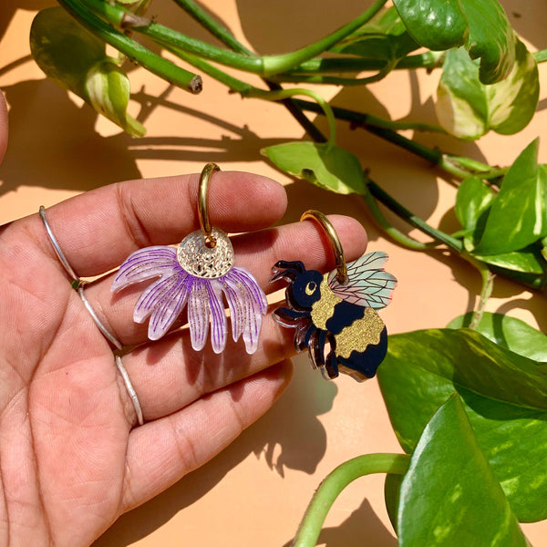 Bee & Flower - Acrylic Earrings