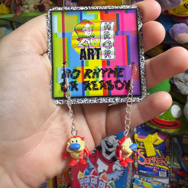 Nickelodeon Ren and Stimpy Upcycled Earrings