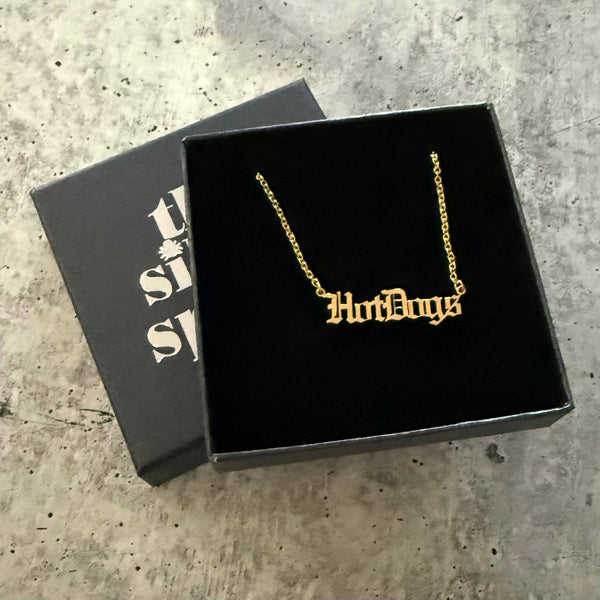 Hot Dogs - Gothic Font Gold Necklace