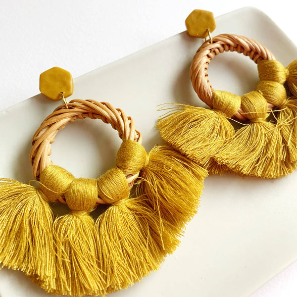 The Penny - Mustard Tassel Earrings