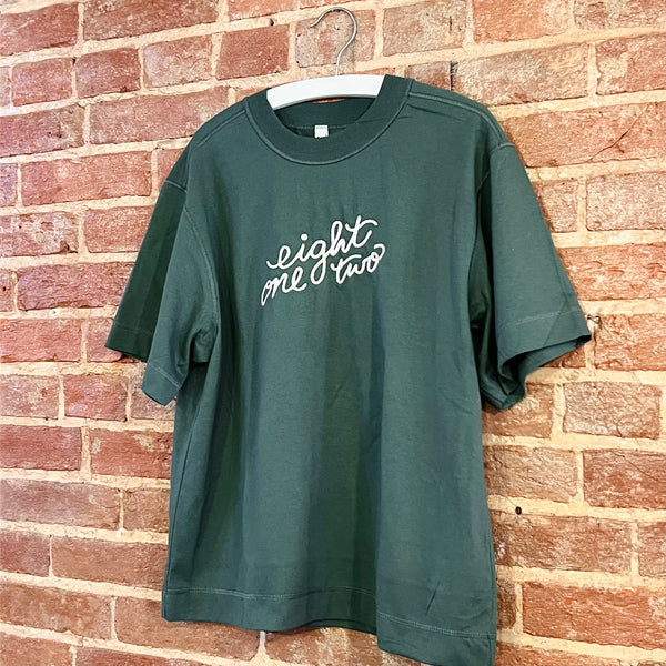 Eight One Two Embroidered Boxy Tee - Pine Green