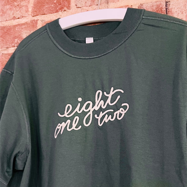 Eight One Two Embroidered Boxy Tee - Pine Green