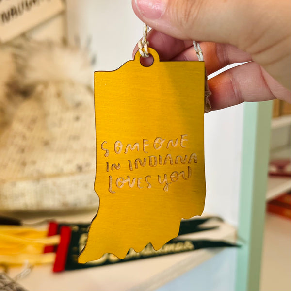 Someone In Indiana Loves You Wooden Ornament - Mustard