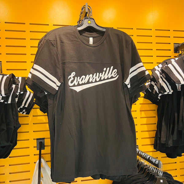 Evansville Script Varsity Tee - Black