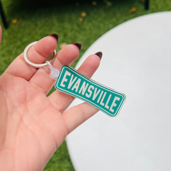 Evansville Roadside Retro Keychain - Forest/Cream