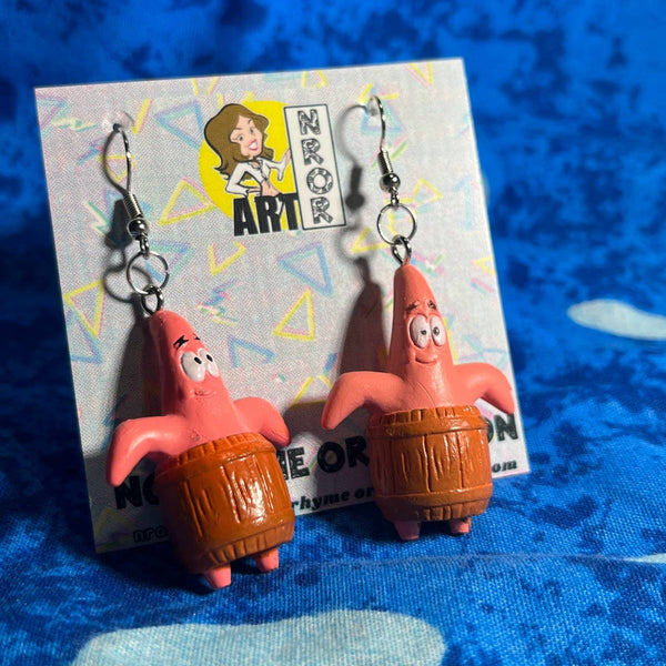 Spongebob Patrick in a Barrel Upcycled Earrings