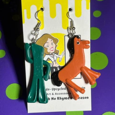 Gumby and Pokey Upcycled Earrings