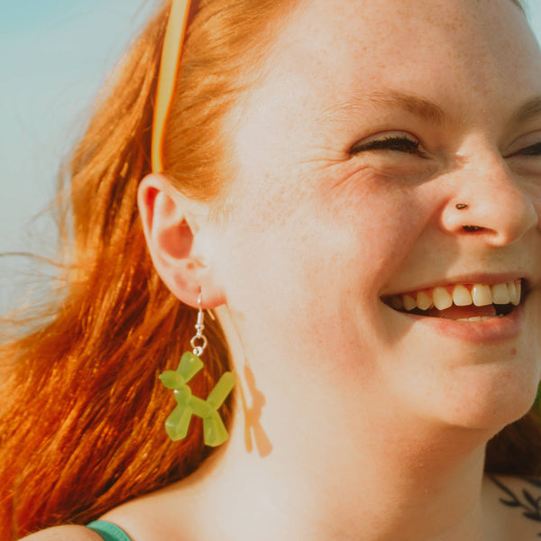 Balloon Animal Upcycled Earrings - Green