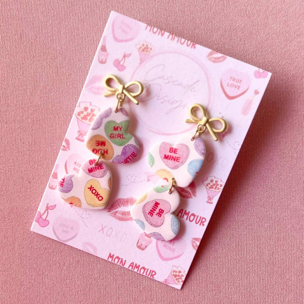 The Tart - Conversation Heart Candy Pattern Clay Earrings