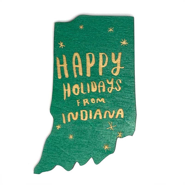 Happy Holidays From Indiana Wooden Magnet - Holly Green