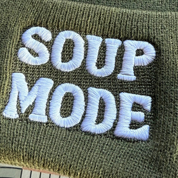 Soup Mode Embroidered Beanie - Olive Green - River City Coffee and Goods 