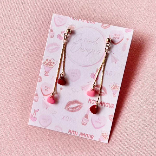 The Adore - Pink & Red Heart Chain Earrings