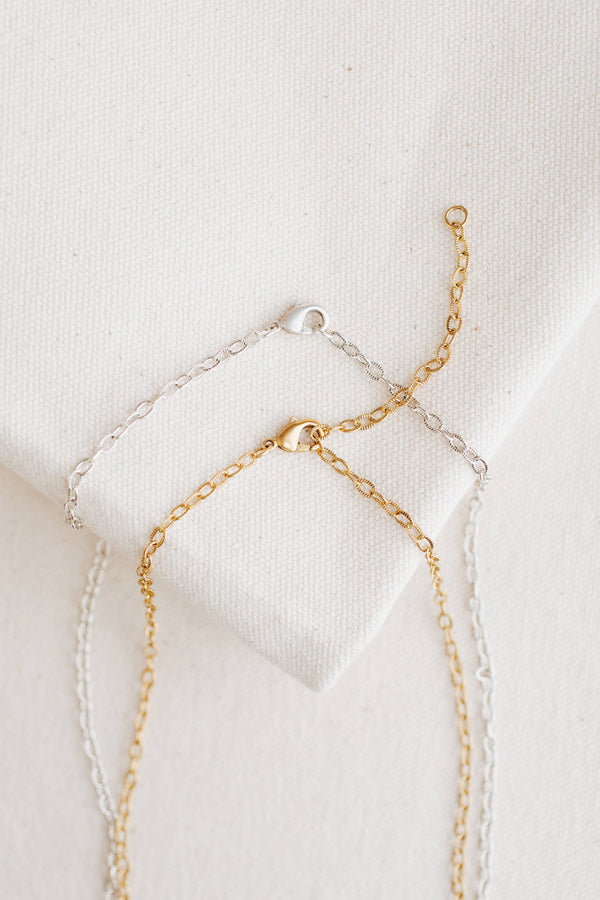 Charm Bar Adjustable Textured Link Chain Necklace - Gold/Silver