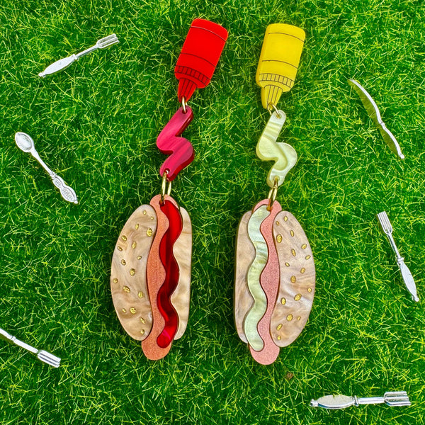Glitter Glizzy Hotdogs - Acrylic Earrings