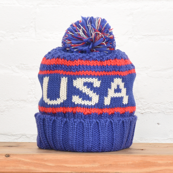 USA Alpine Beanie - Blue/Cream