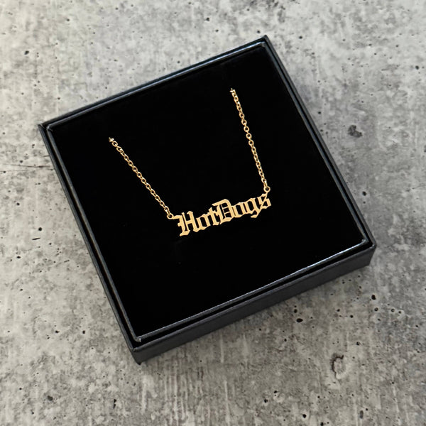 Hot Dogs - Gothic Font Gold Necklace