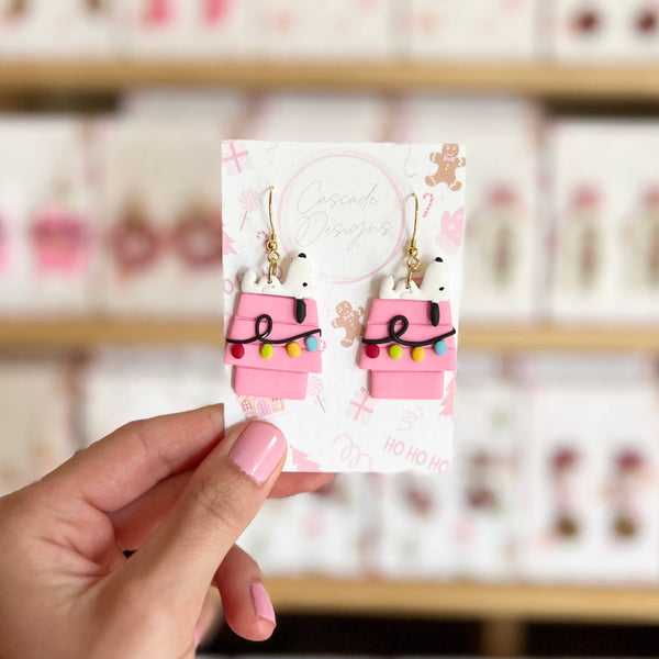The Snoopi - Sleepy Doghouse & Christmas Lights Clay Earrings